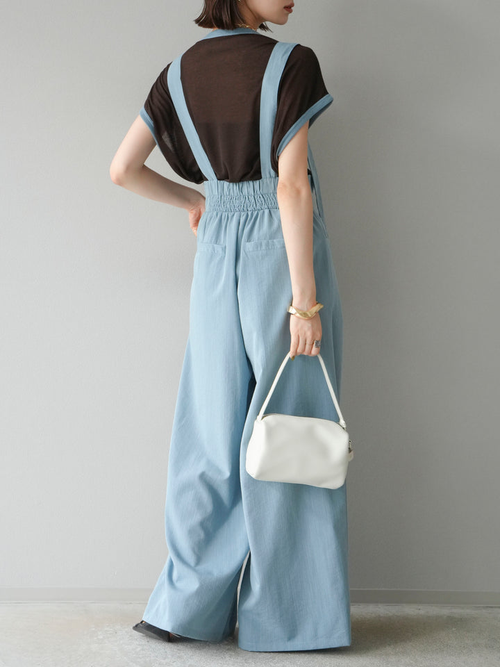 [SET]ストリングデザインハイウエストサロペット+シアーフライス ロゴプリントT (2set)