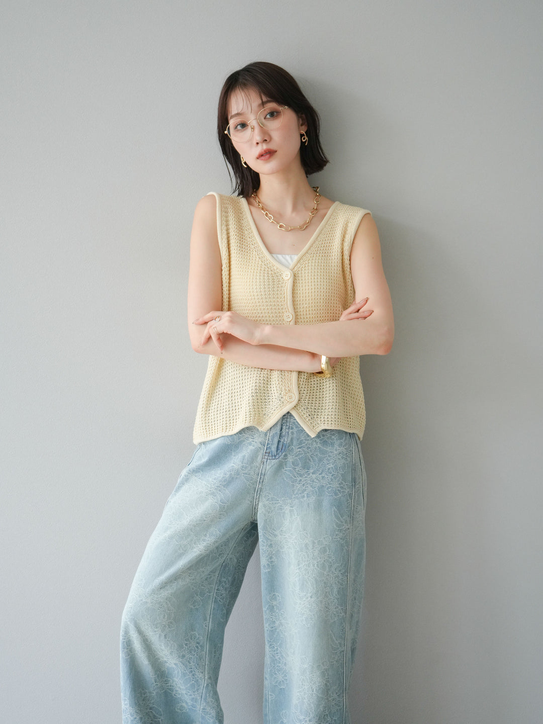【預購】華夫格針織背心/黃色