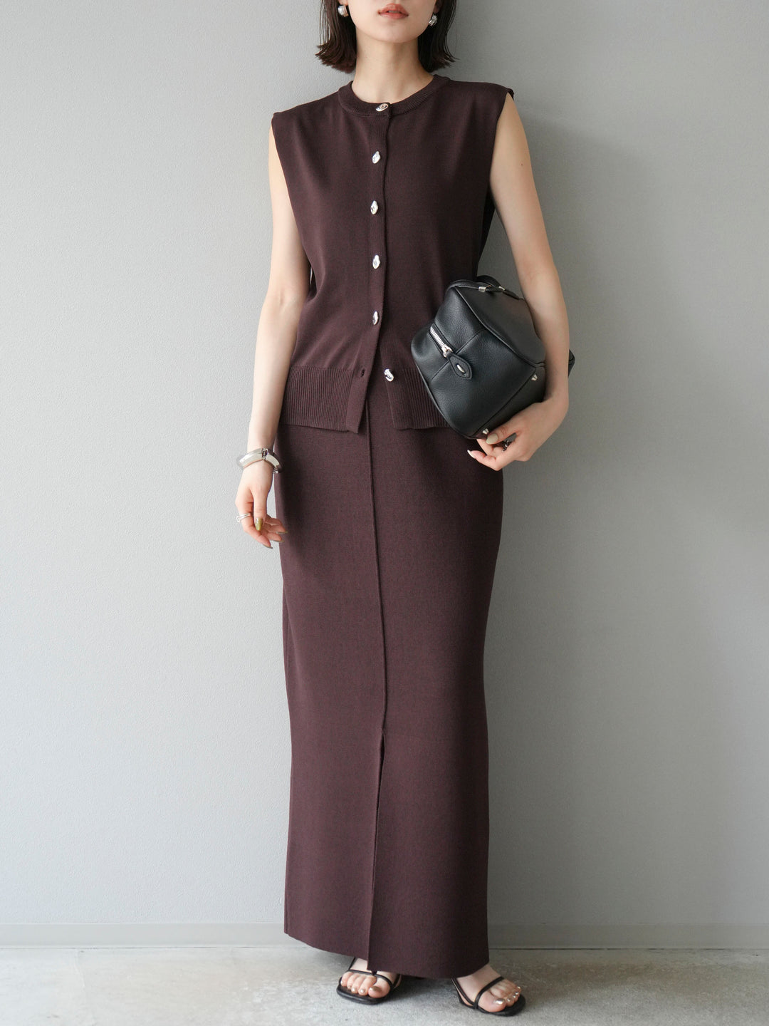 [予約]レーヨンポリIラインニットスカート/ブラウン