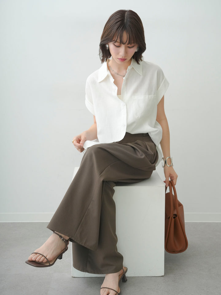 [SET]バックレースフレンチシャツ+クレープデシンタックワイドパンツ(2set)