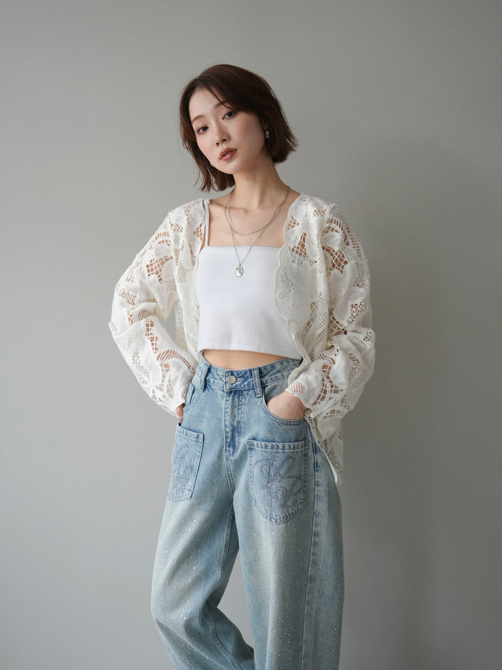 [予約]立体レーススカラップブラウス/white