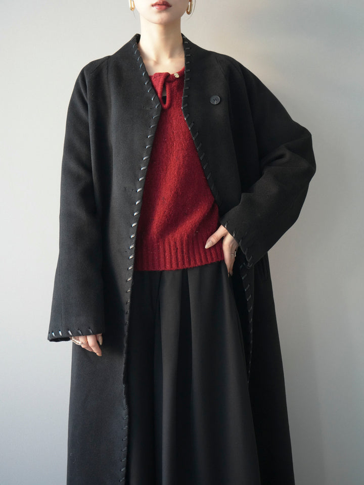 [予約]ハンドステッチ裏中綿ロングコート/black