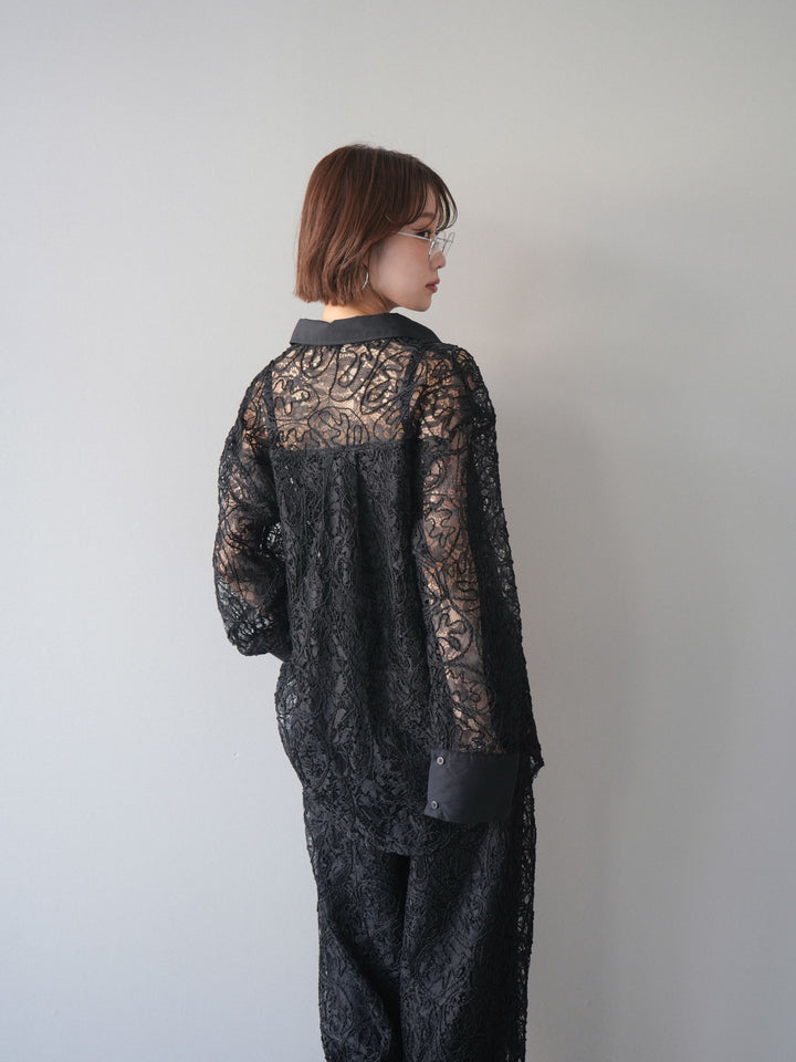 [SET]シアーコードレースオーバーシャツ+シアーコードレースイージーパンツ(2set)