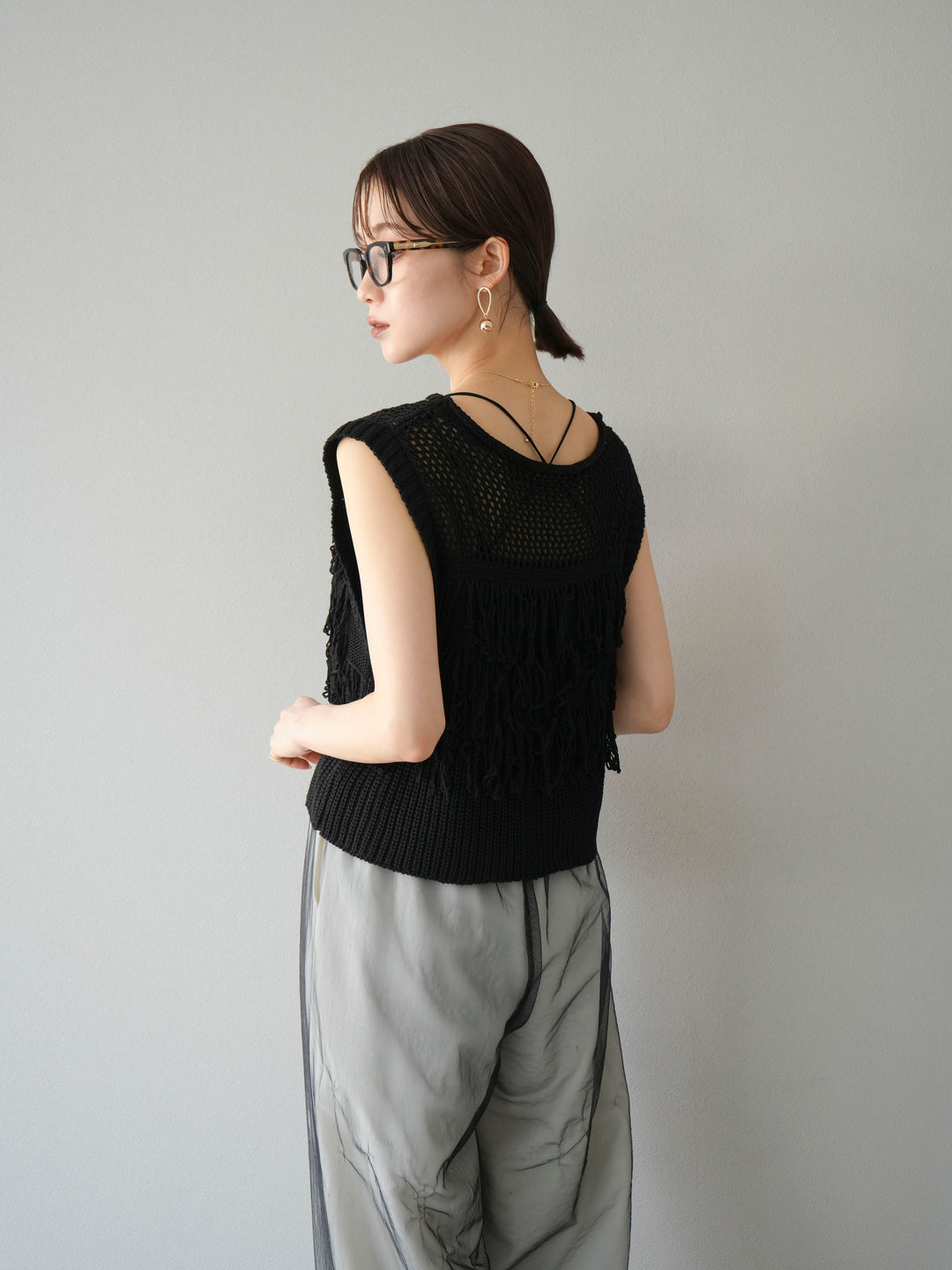 【預購】鏤空流蘇針織上衣/黑色