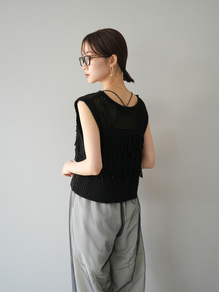 【預購】鏤空流蘇針織上衣/黑色