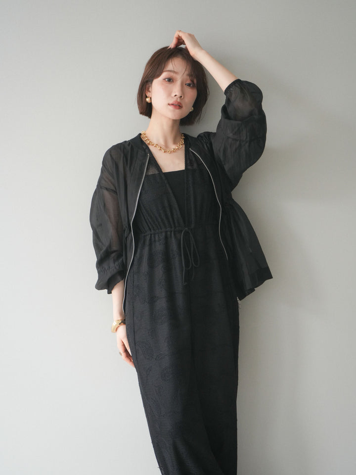 [SET]レース刺繍サロペット+ドロストシアーブルゾン(2set)