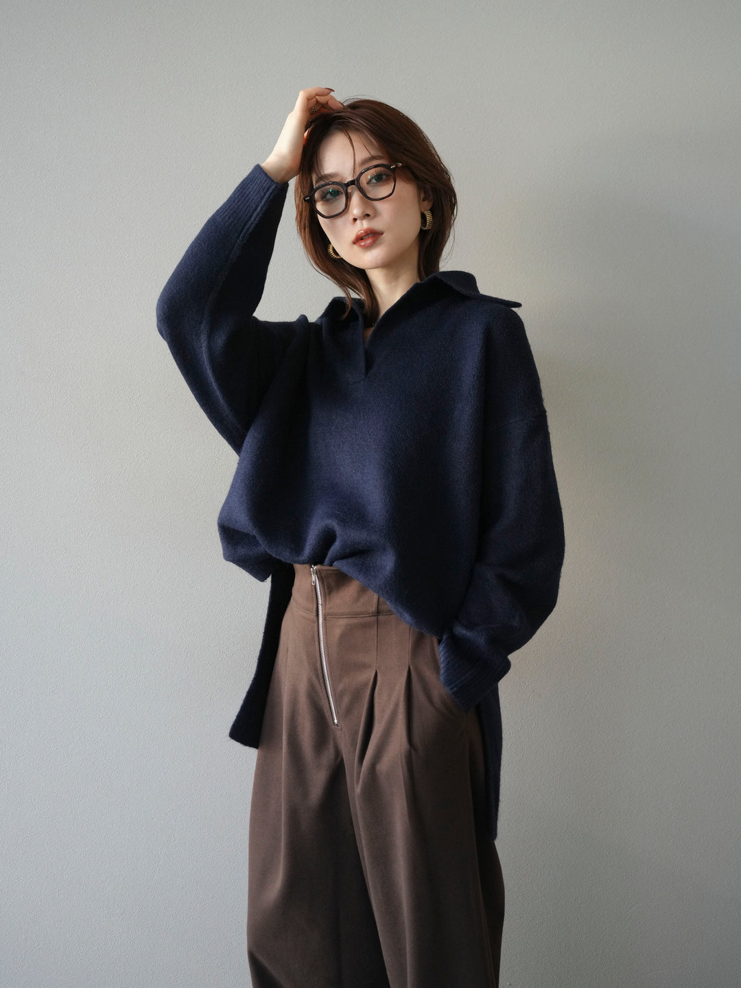 [予約]スキッパーオーバーニットプルオーバー/navy