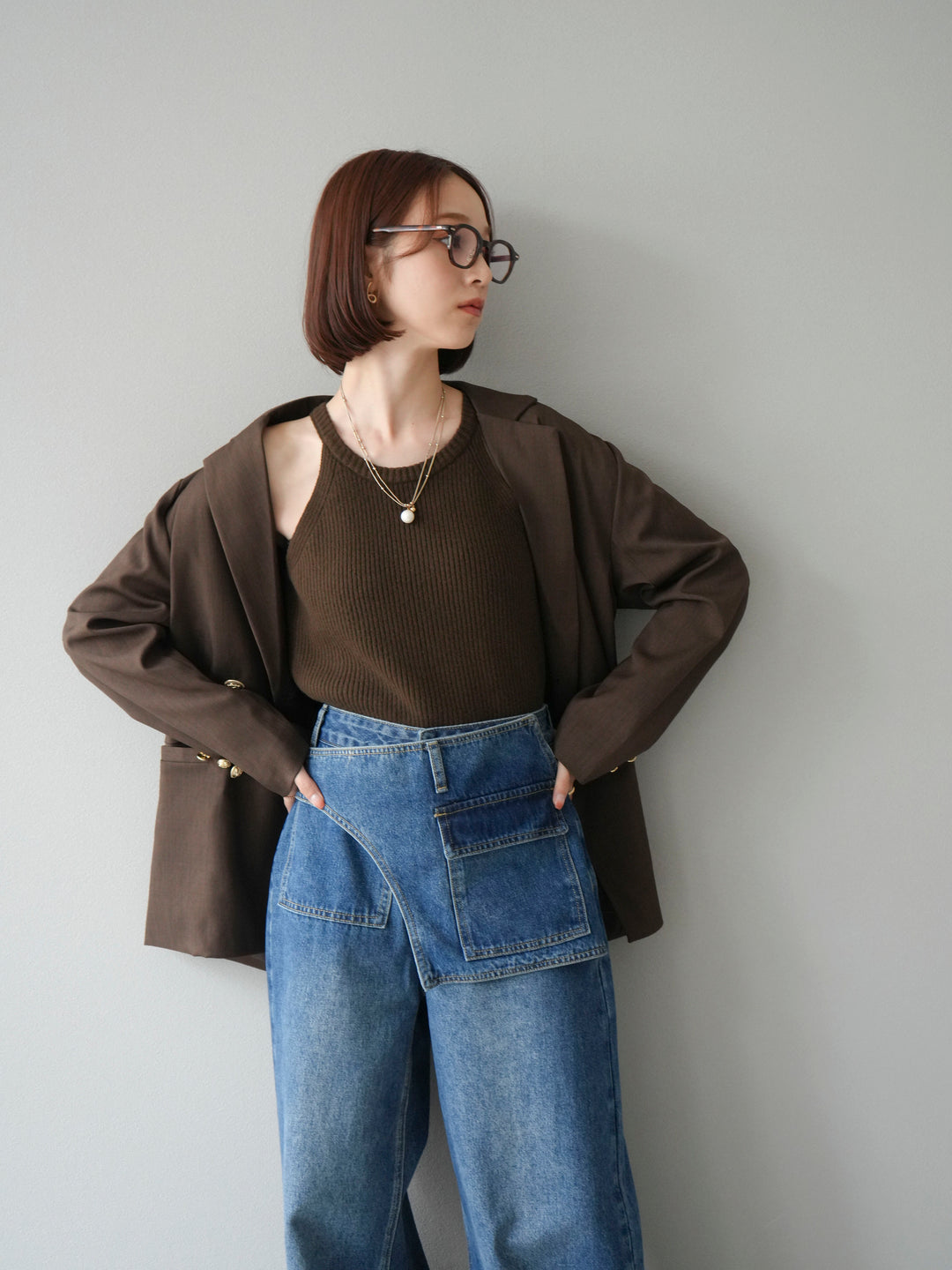 [予約]リブニットアメスリタンクトップ/カーキ