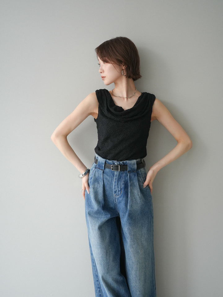 [予約]レースドレープネックアシメトップス/black