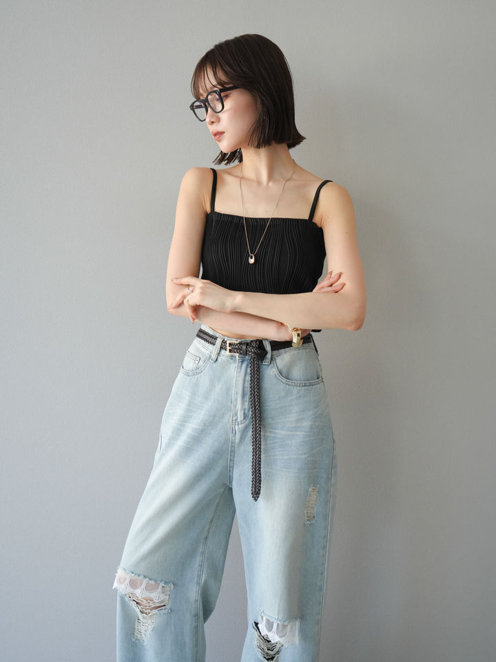 [SET]ウェーブパイピングカップ付ベアキャミソール+ウェーブパイピングカップ付ベアキャミソール(2set)