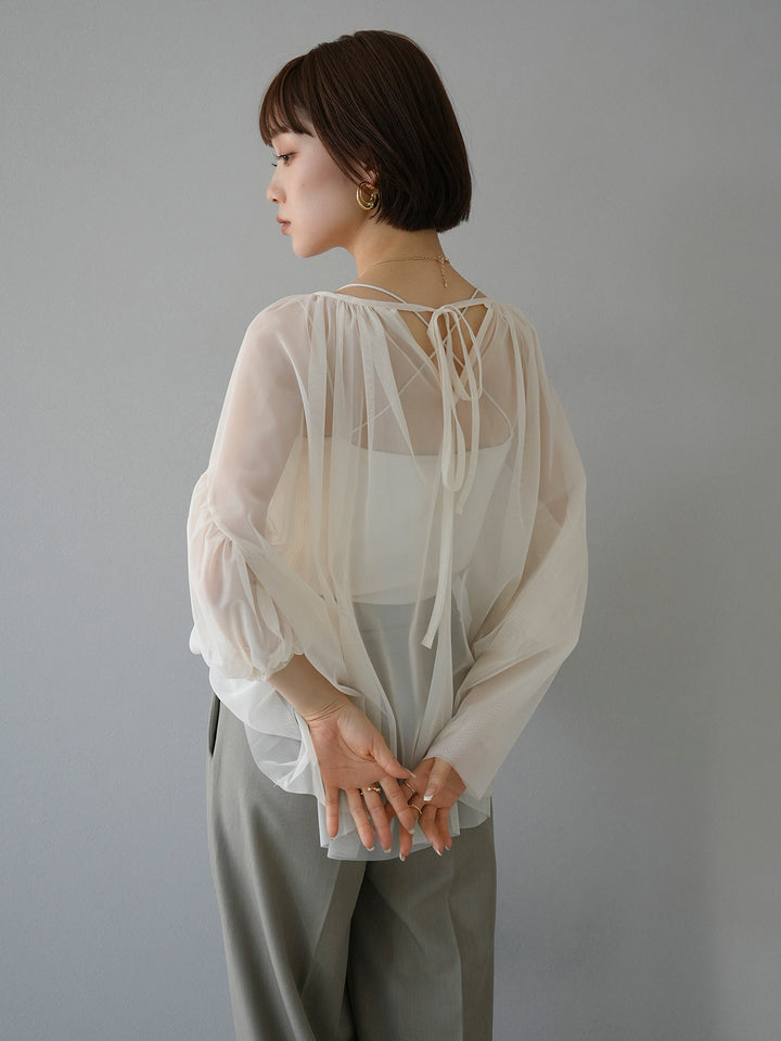 [Pre-order] Tulle Gathered Half Sleeve Blouse/Ivory
