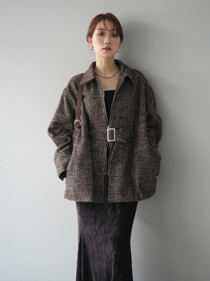 [予約]起毛ツイードベルトぺプラムジャケット/brown