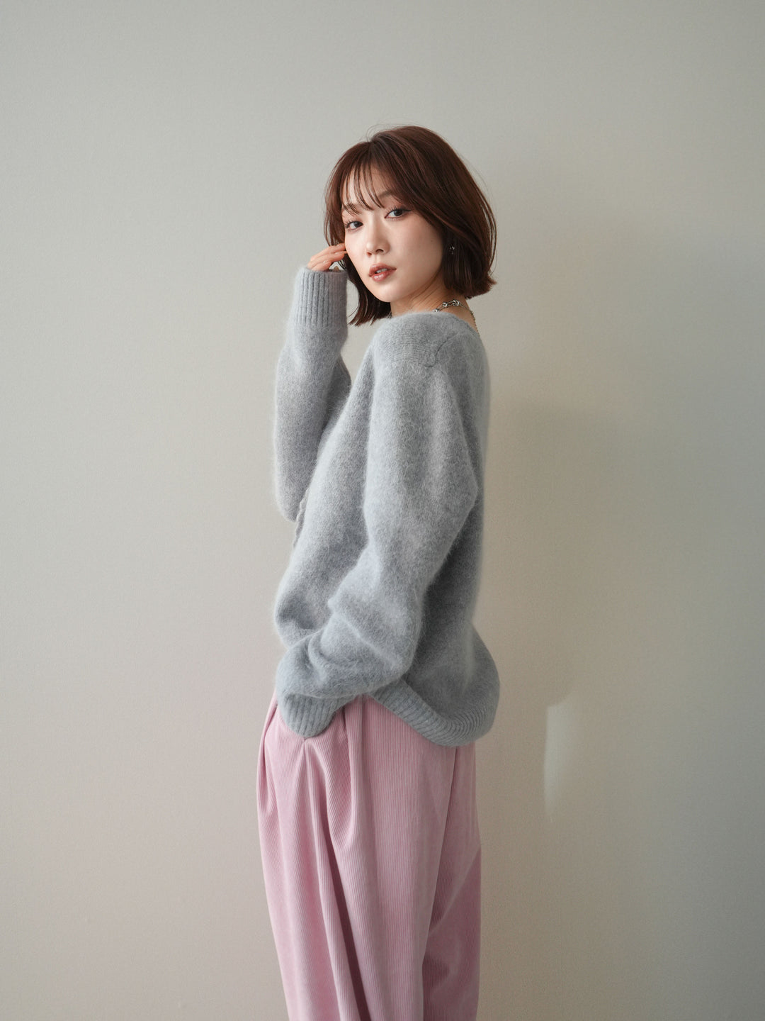 [SET]くるみボタンニットカーディガン+コーデュロイサイドタックコクーンパンツ(2set)