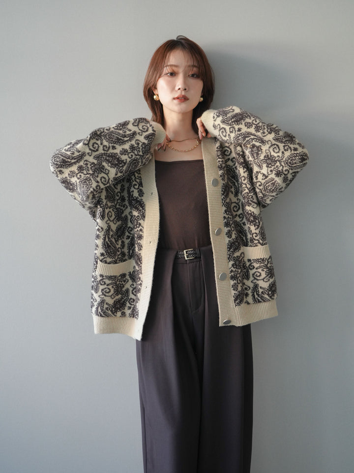 [予約]ペイズリー柄ニットカーディガン/brown