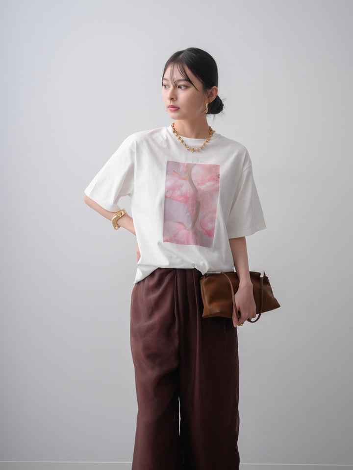 [SET]ニュアンスフローラルフォトTEE+シアーレイヤードフロントタックイージパンツ(2set)