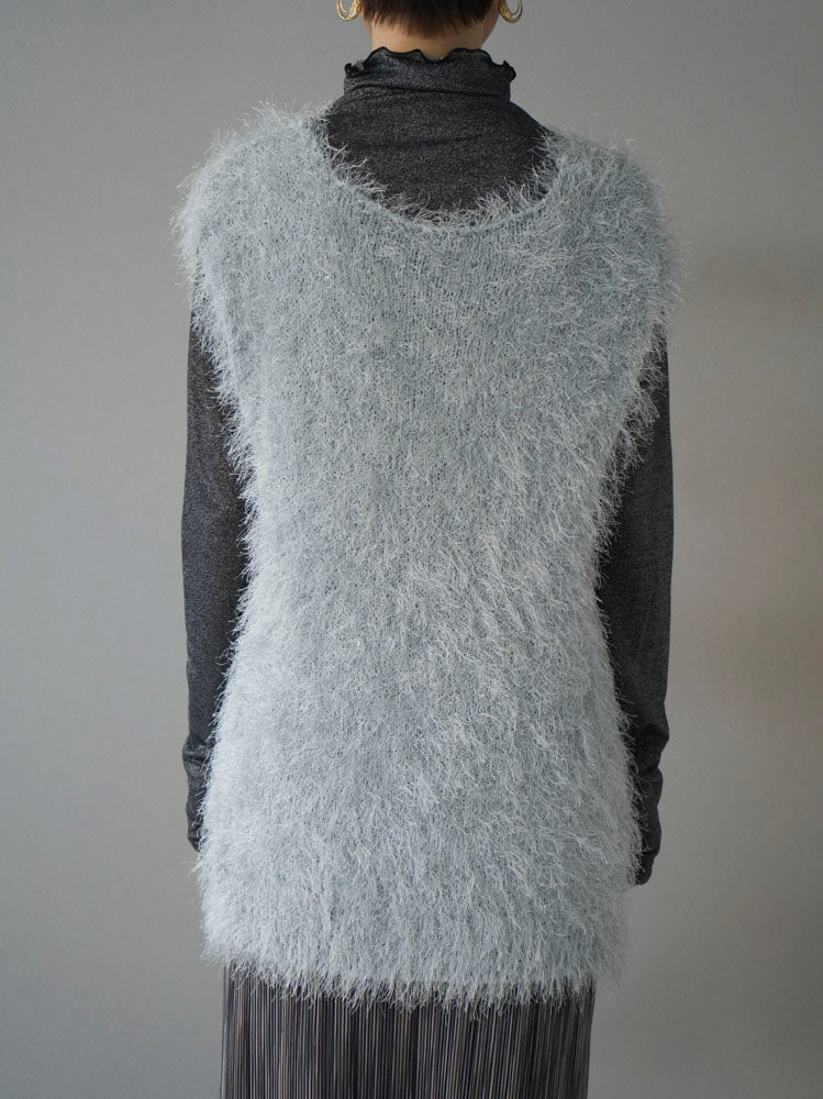 Pre-order] Soft shaggy V-neck knit vest/blue – Lumier