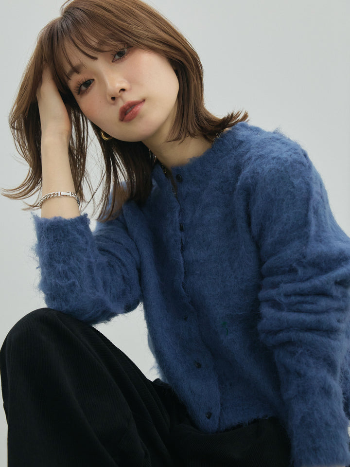 【Allure】[SET]モヘアタッチクロップドニットプルオーバー+コーデュロイタックワイドパンツ(2set)