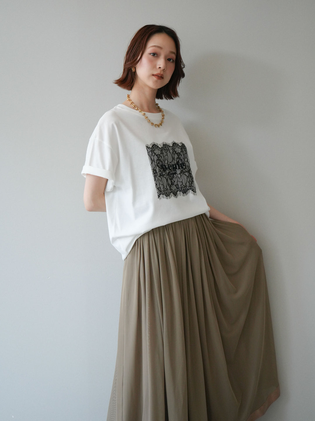 [予約]レースコラージュロゴTシャツ/off