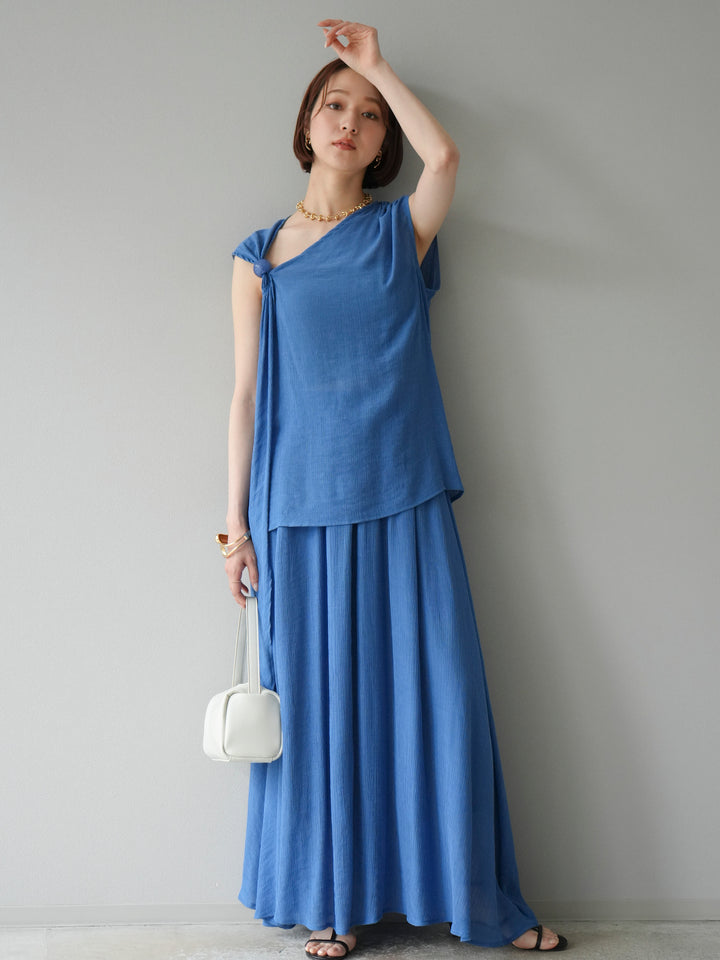 [SET]ビーズモチーフ楊柳ブラウス＆フレアスカートSET UP(2set)