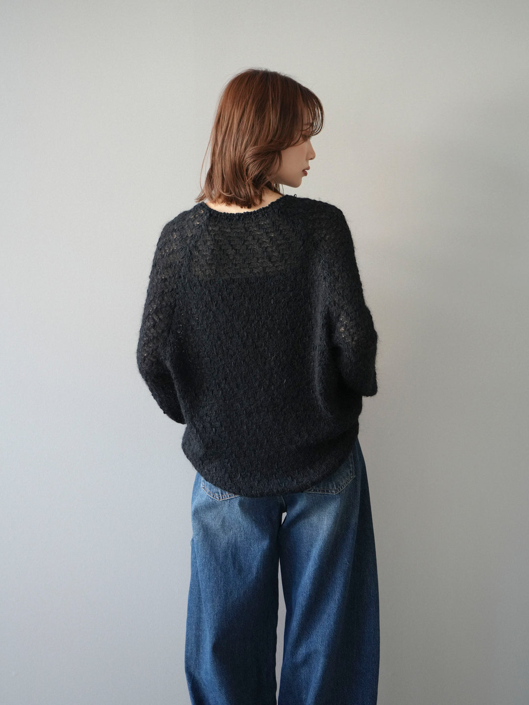 [予約]透かし編みモヘアタッチポコポコニットプルオーバー/black