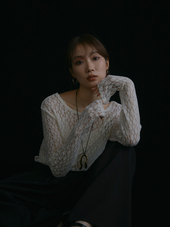 【Allure】[SET]バックラウンドレーストップス+ラップデザインタックワイドパンツ(2set)