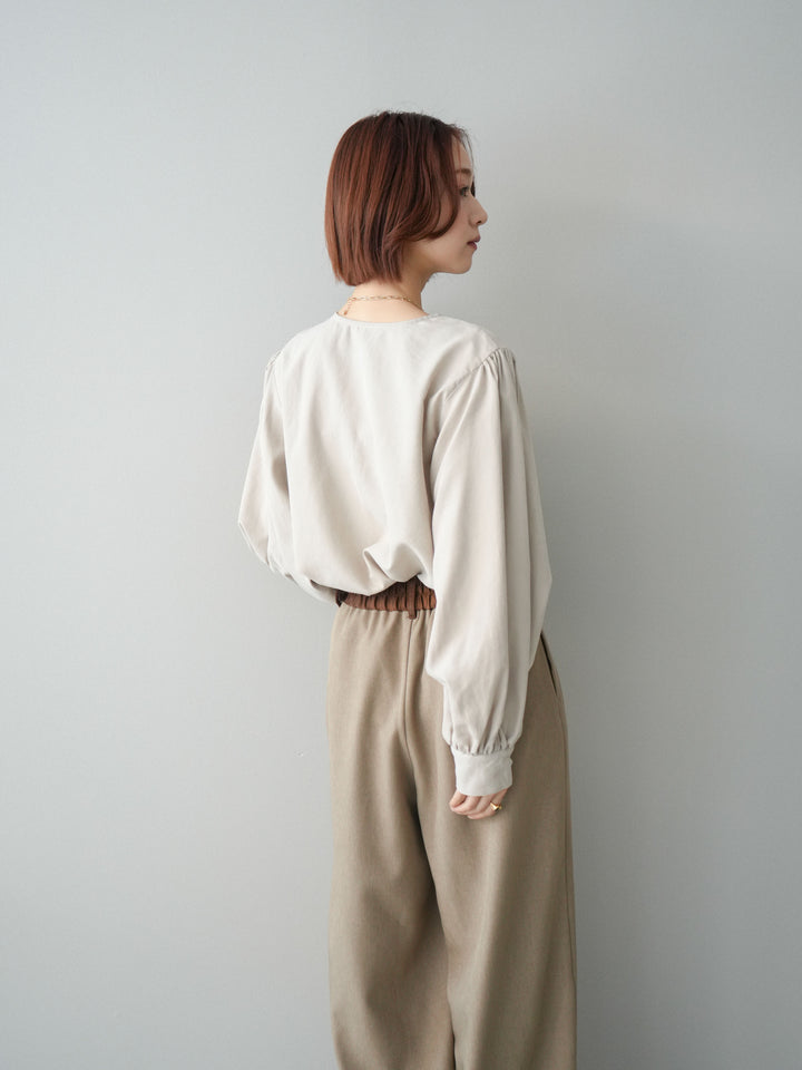 [予約]2WAYピーチスキンボリュームスリーブブラウス/greige