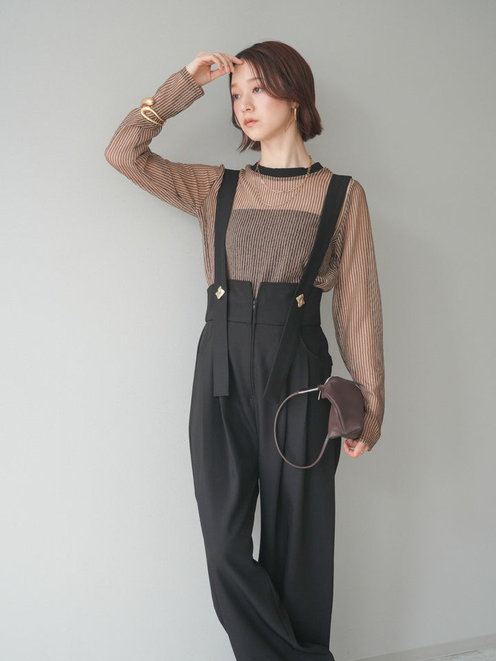 [予約]シアーストライプメッシュトップス/beige