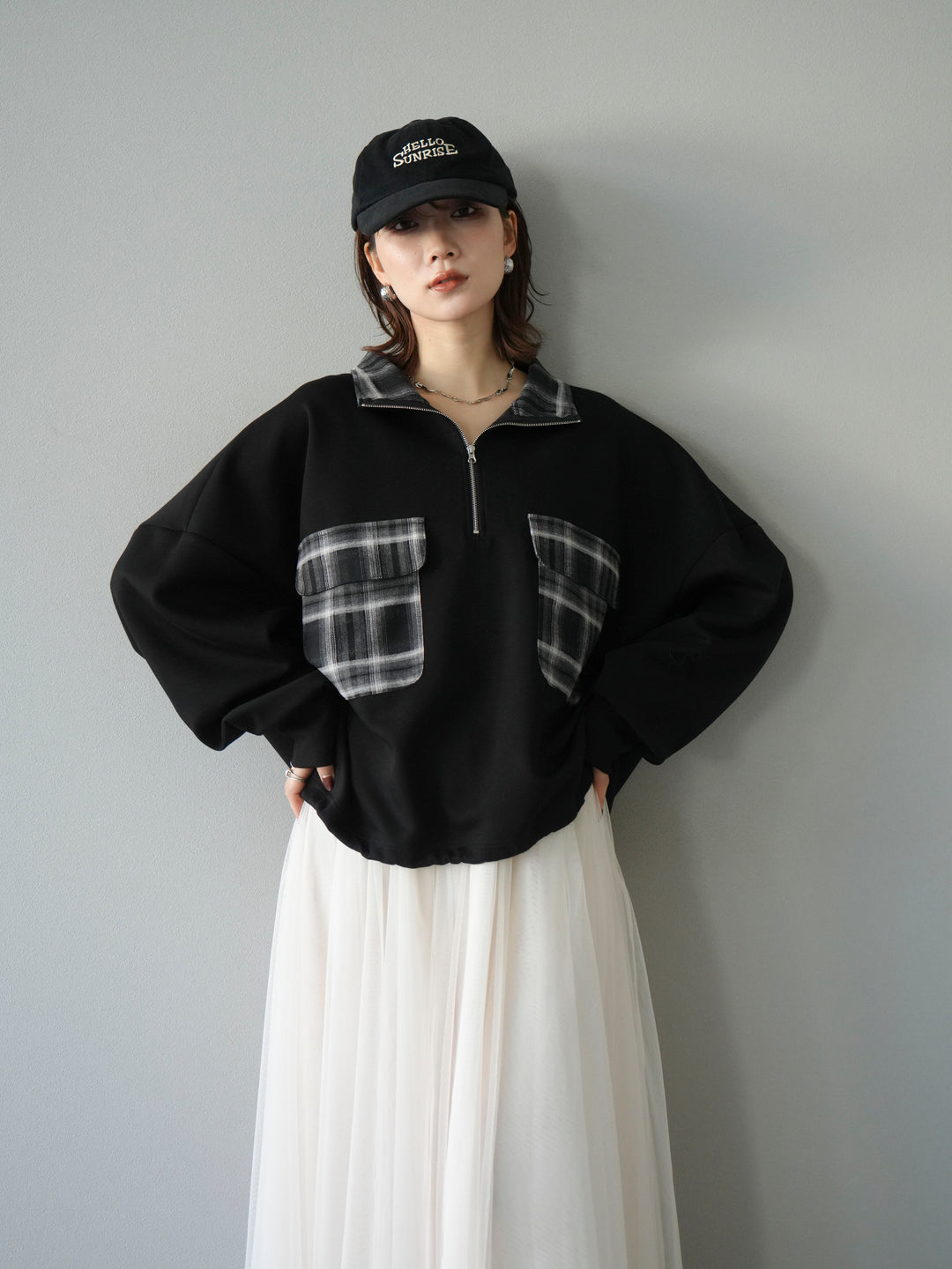 [予約]チェックポイントドロストポンチプルオーバー/ブラック