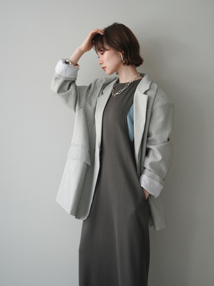 [予約]バイカラーレイヤードノースリーブワンピース/gray