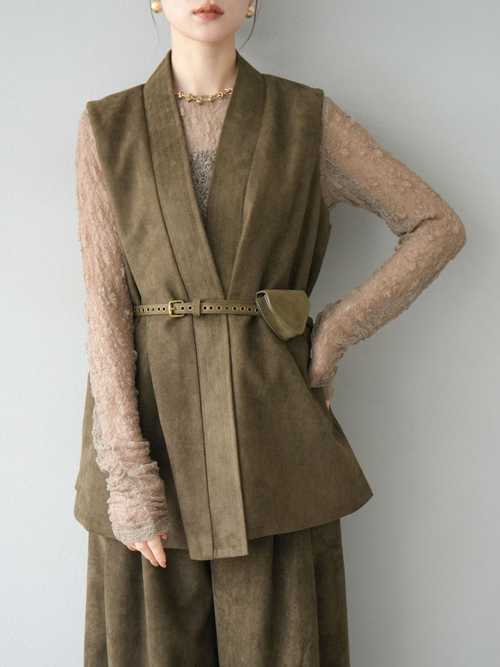 [SET]ポーチベルト付スウェードジレ×パンツSET UP(2set)