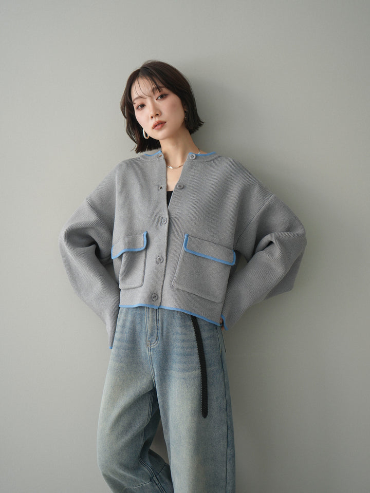 [SET]ポリエステル配色ニットカーディガン+ポリエステル配色ニットカーディガン(2set)