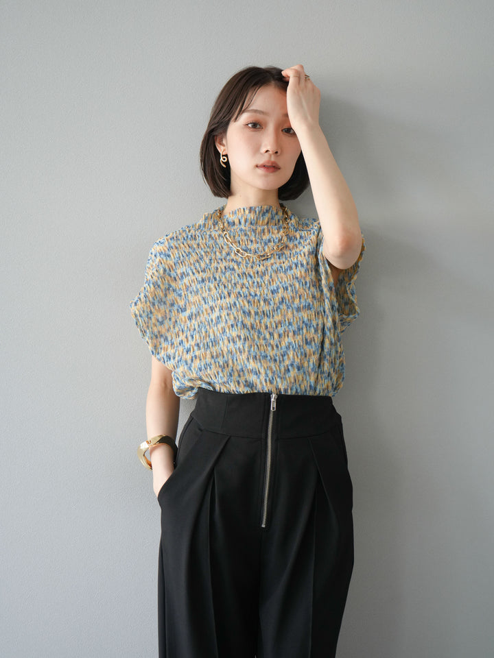 [予約]マルチカラーランダムプリーツフレンチトップス/イエロー