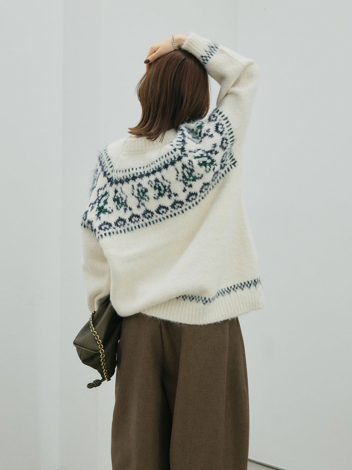 【Allure】[SET]ノルディック柄モックネックオーバニットプルオーバー+ノルディック柄モックネックオーバニットプルオーバー(2set)