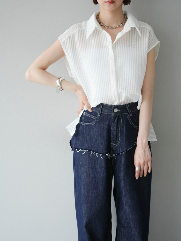 [予約]シアーチェックノースリーブシャツ/ホワイト