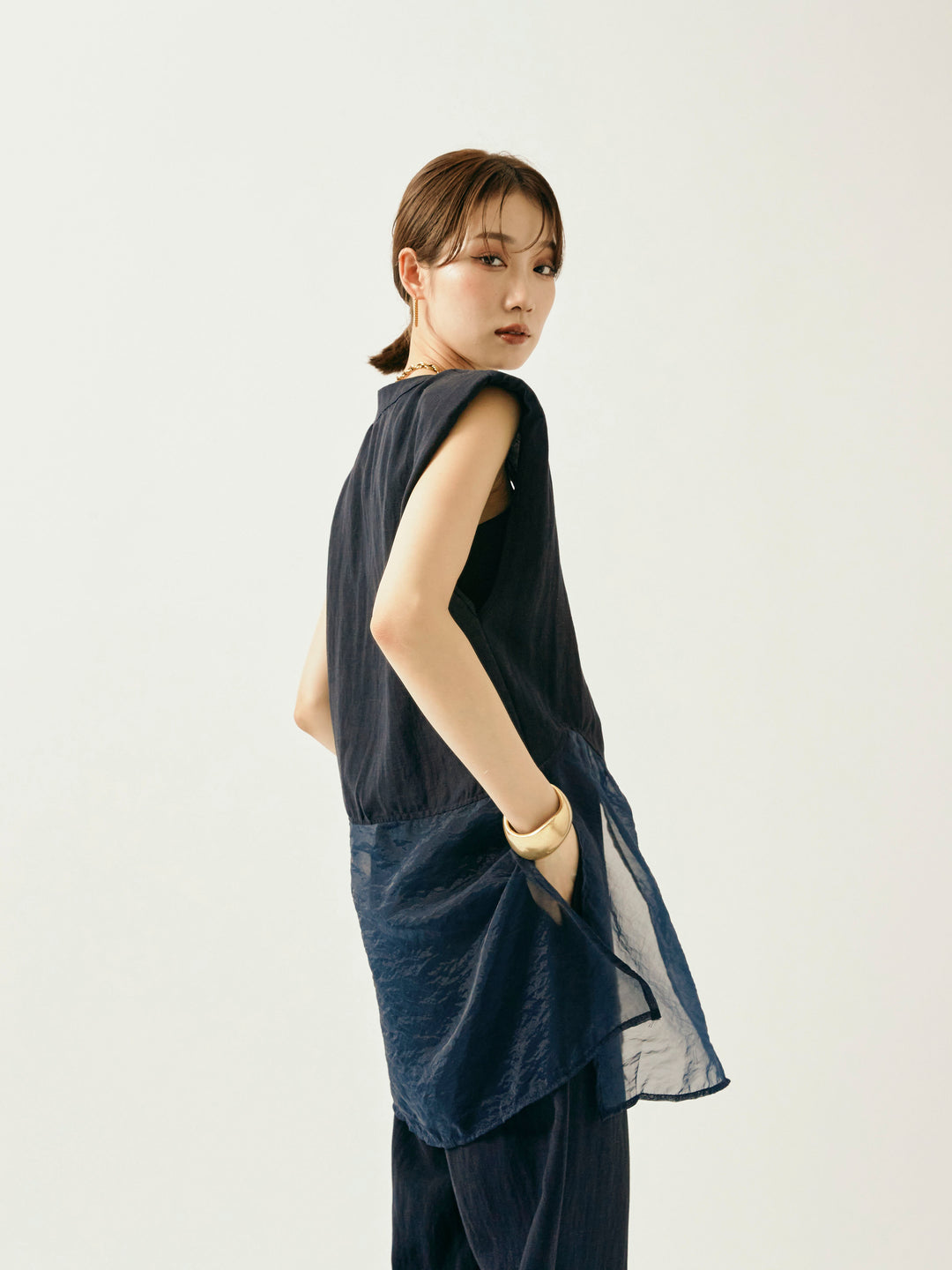 [SET]オーガンジーヘムブラウス＆ワイドパンツSET UP(2set)