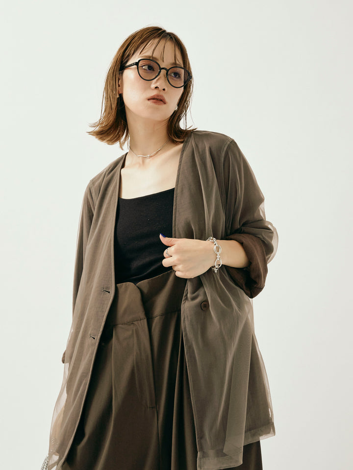 [予約]チュールレイヤードVジャケット/ブラウン