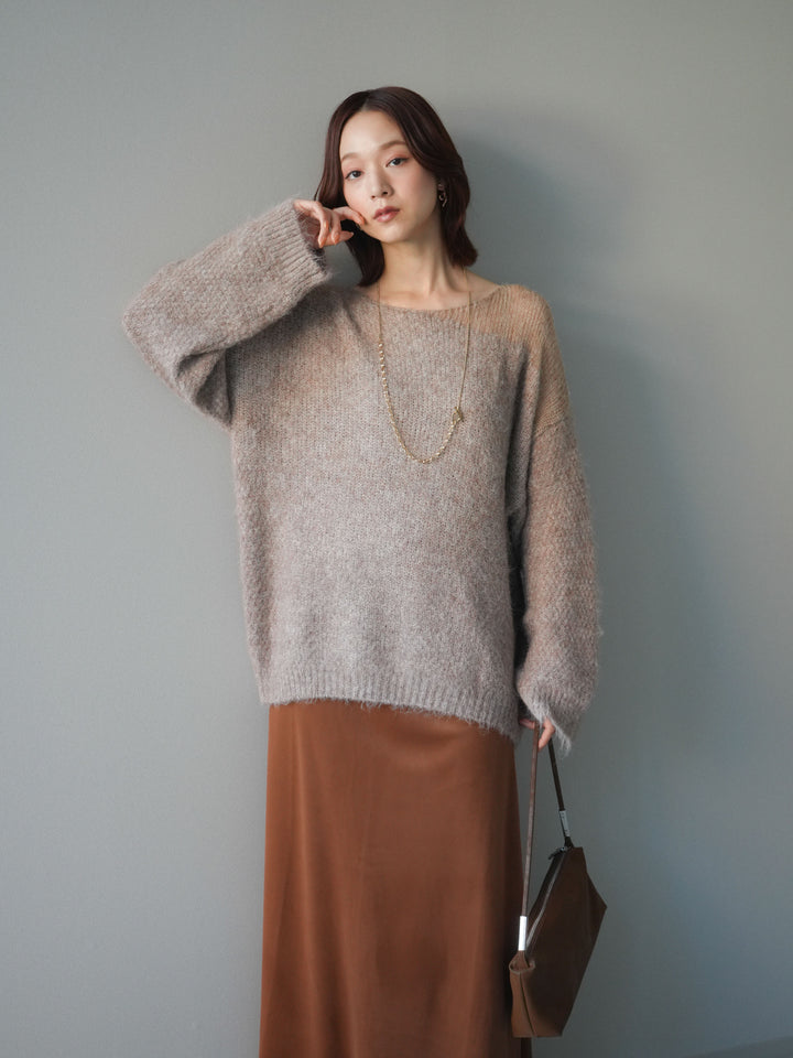 [SET]透かしデザインニットプルオーバー+ベルベットナロースカート(2set)