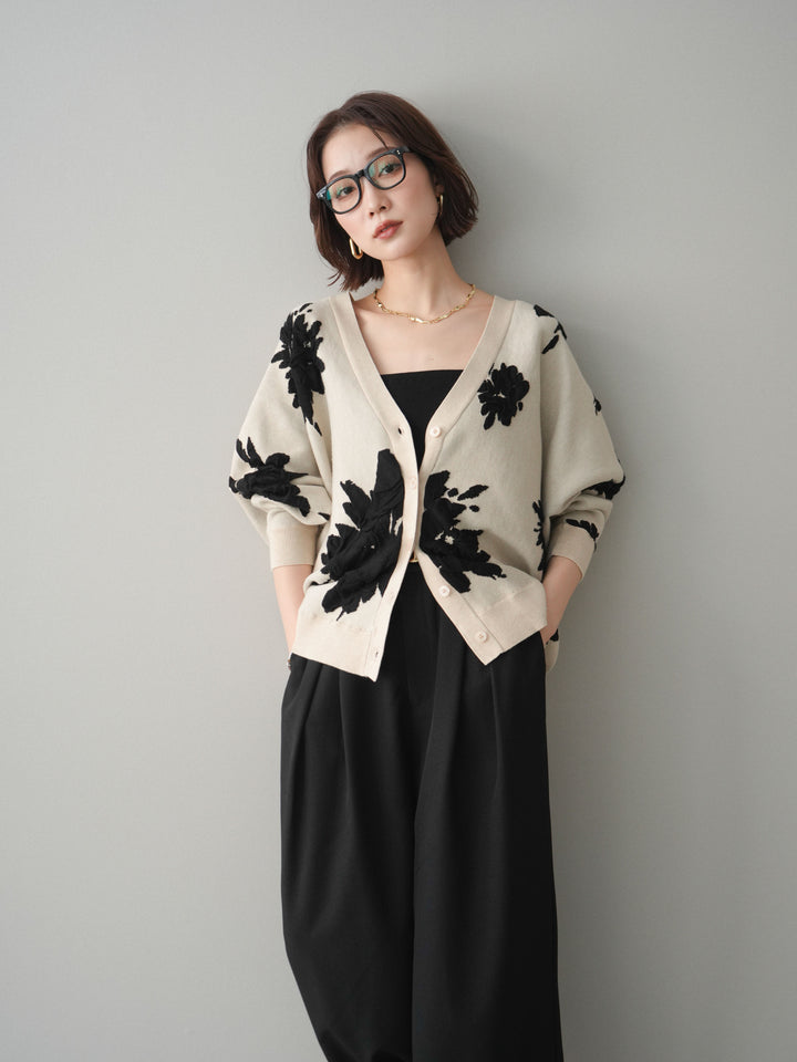 [SET]フラワージャガードニットカーディガン+フラワージャガードニットカーディガン(2set)