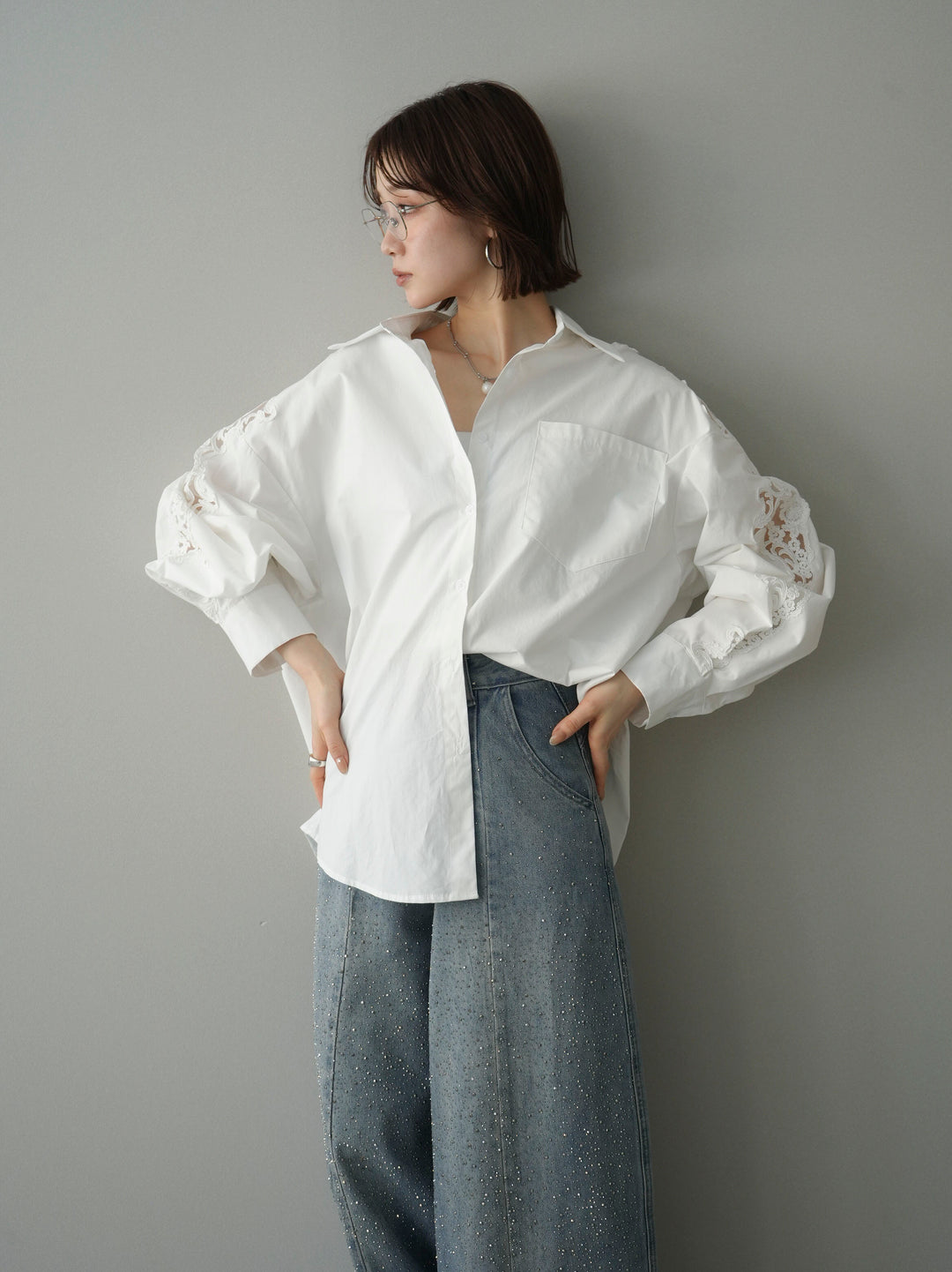 [SET]アームレースブロードシャツ+選べるアクセセット(2set)