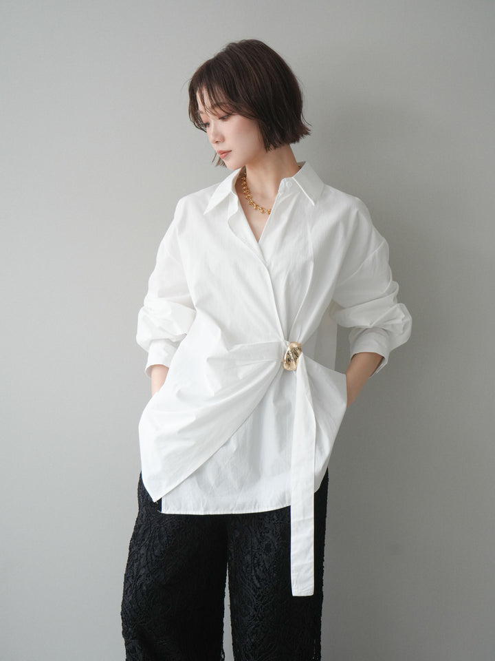 [SET]メタルパーツドレープシャツ+シアーコードレースイージーパンツ(2set)