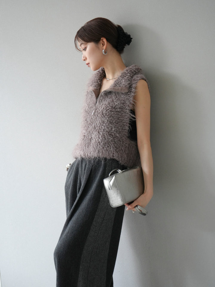 [予約]メランジブークレハーフジップニットベスト/モカ