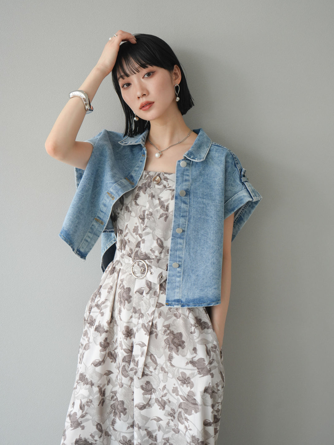 [予約]デニムショートハーフジャケット/ライトブルー