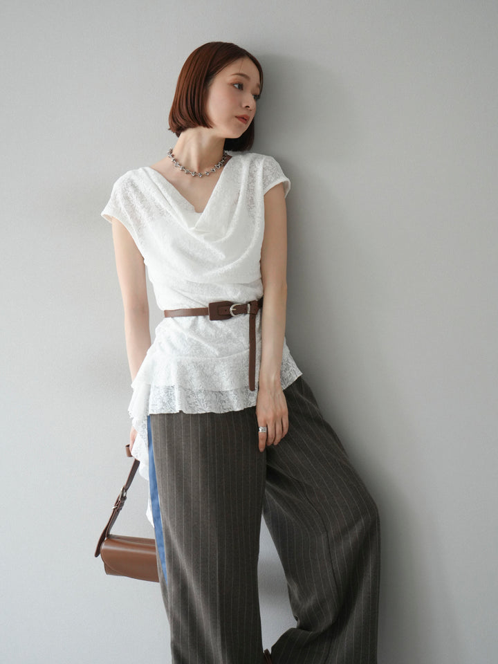 [予約]サイドラインストライプワイドパンツ/ブラウン