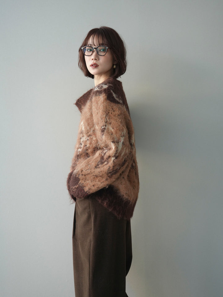 [予約]シャギーニュアンス柄ニットプルオーバー/brown
