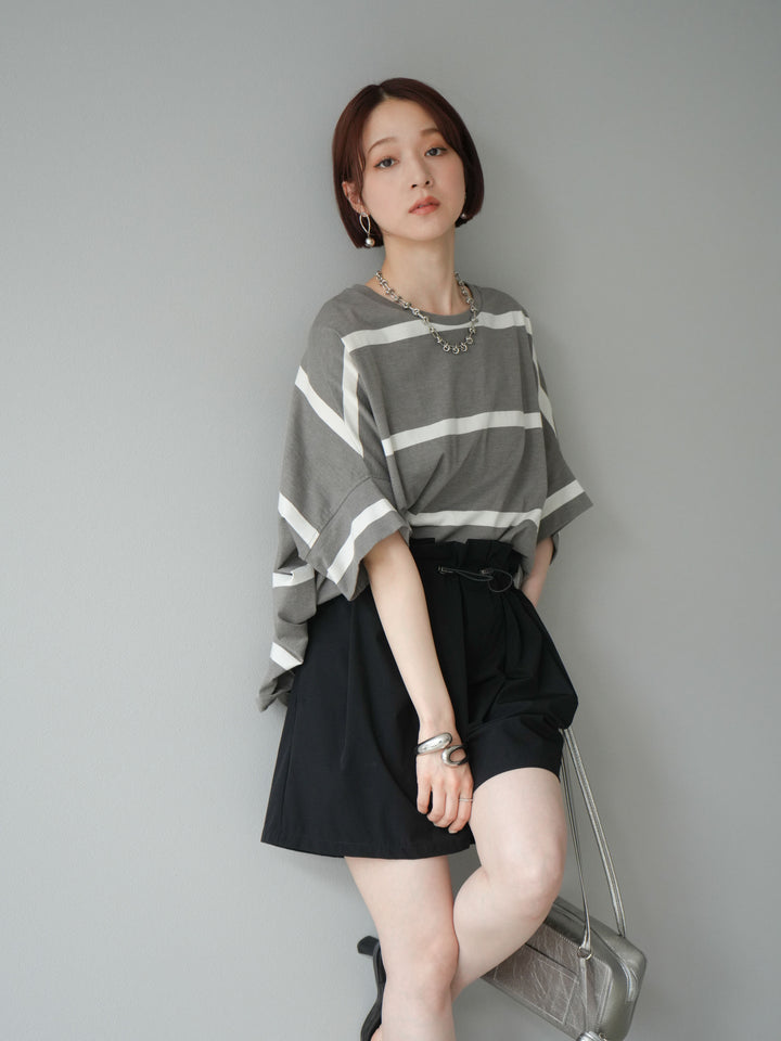 [予約]ボーダードルマンBIG Tシャツ/セピアグレー×オフ