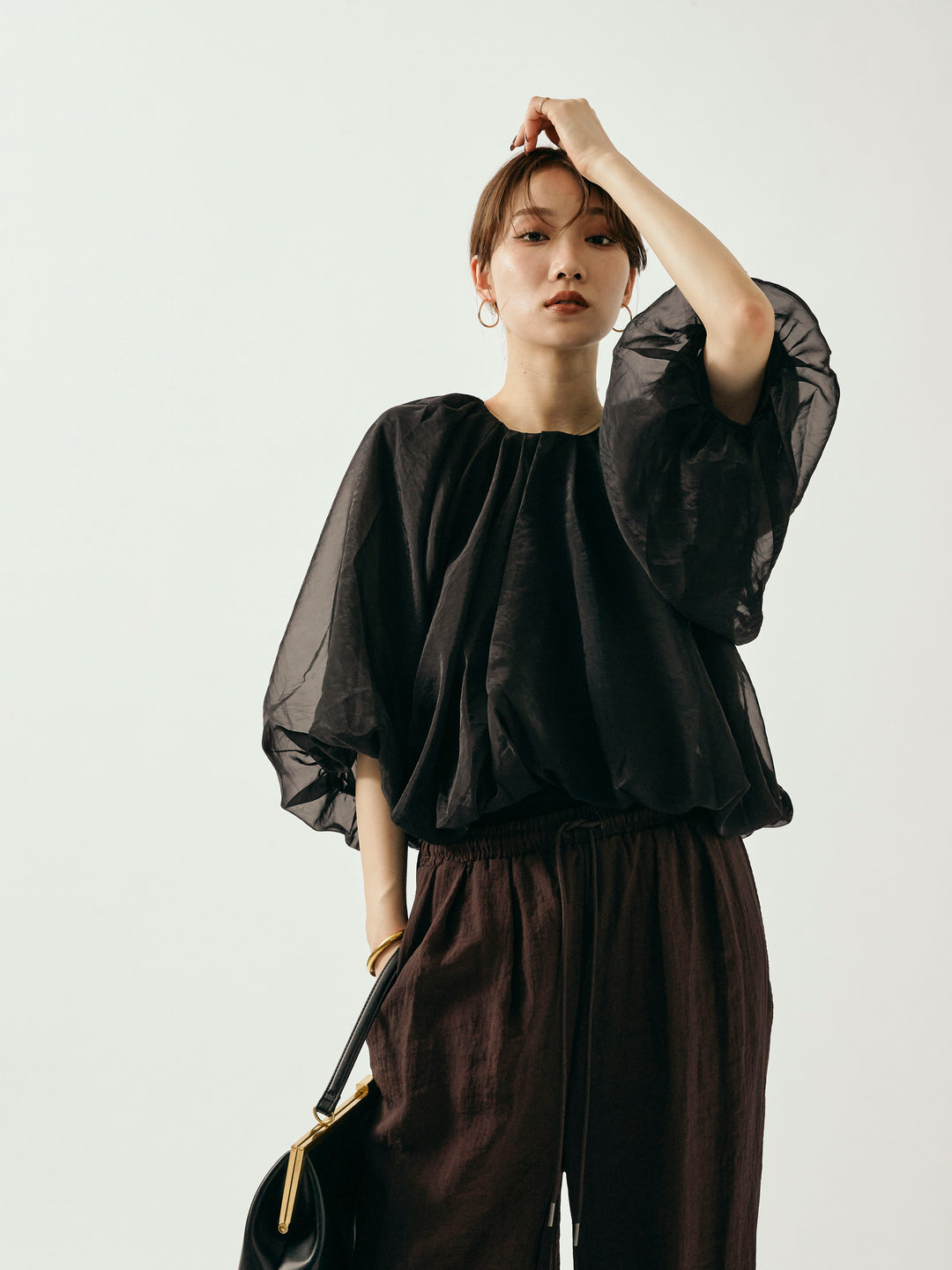 【Allure】[SET]オーガンジーバルーンショートブラウス+オーガンジーバルーンショートブラウス(2set)