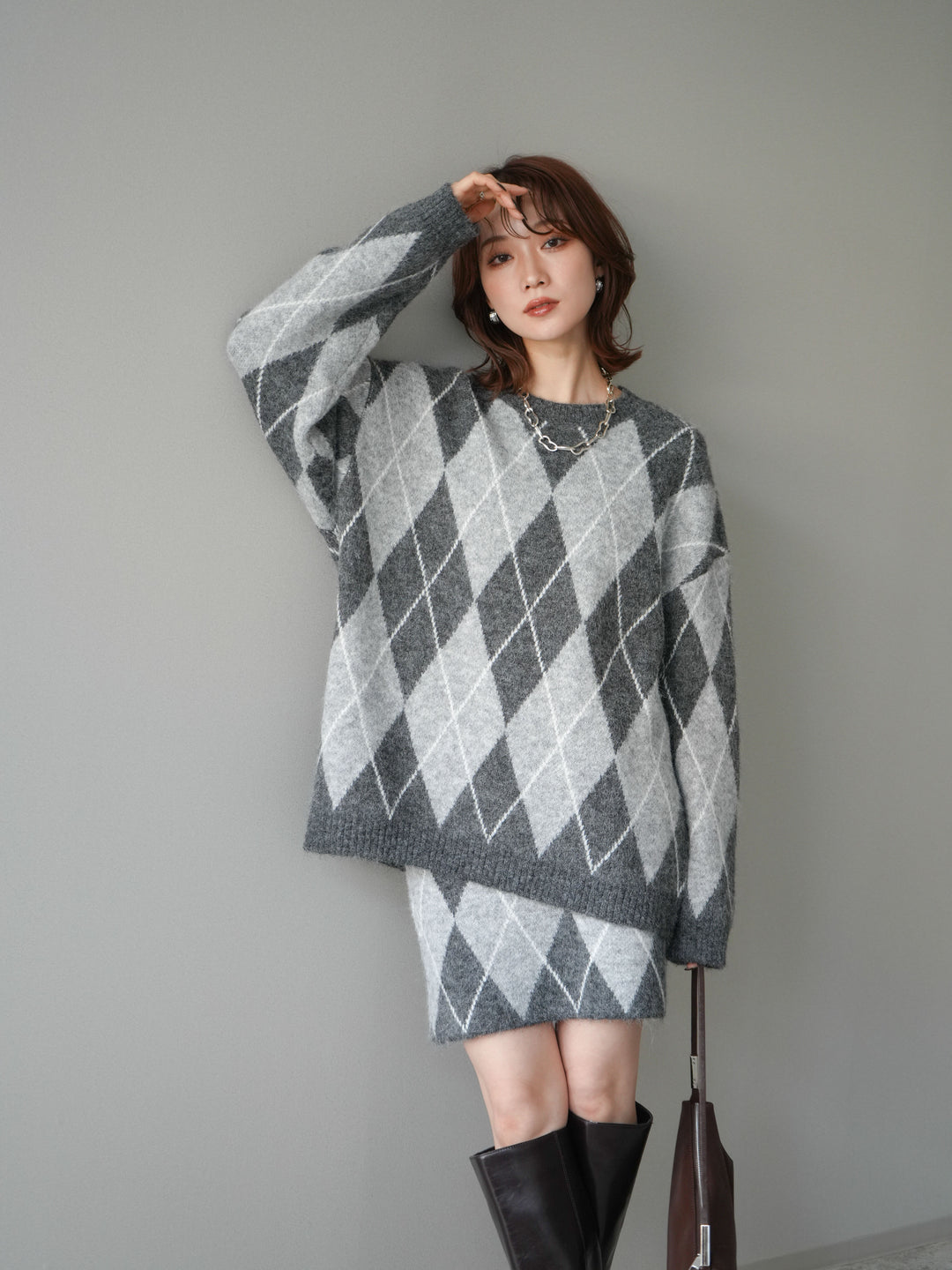 [SET]アーガイル柄ニットプルオーバー＆ミニスカート