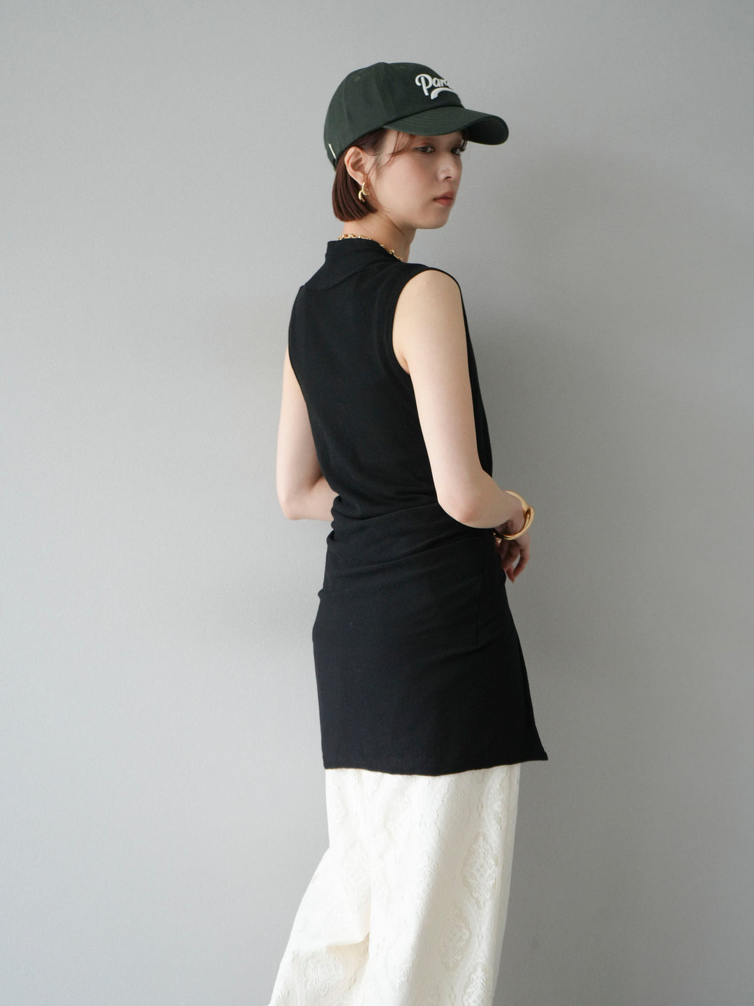 [SET]腰巻きデザインノースリーブニットカーディガン+レースタックイージーパンツ(2set)