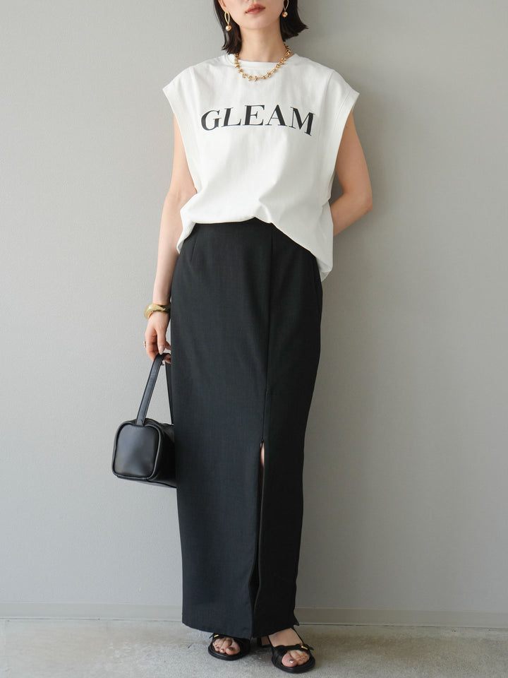 [予約]リネンライクZIPスリットタイトスカート/ブラック