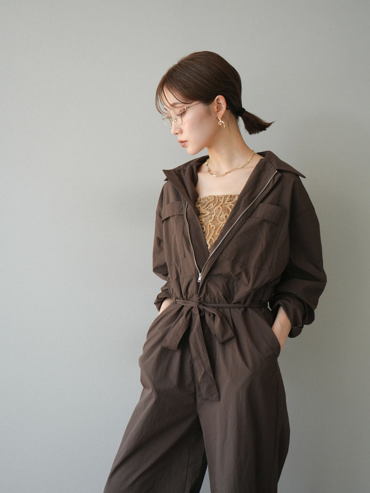 [予約]ナイロンジャンプスーツ/ブラウン
